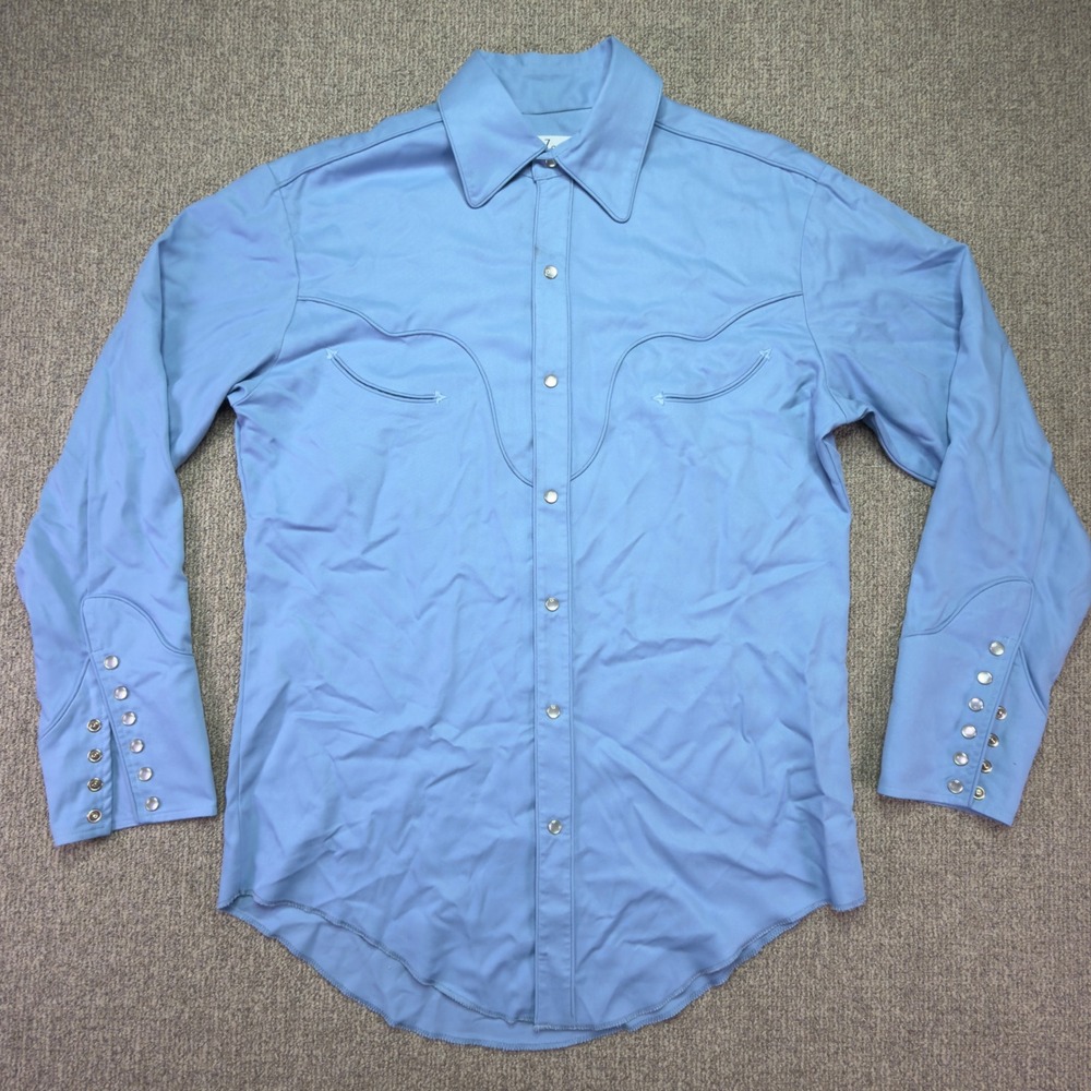 Cad Zoots Encore Attire Vintage Western Shirt Mens Medium Blue Snap Gabardine